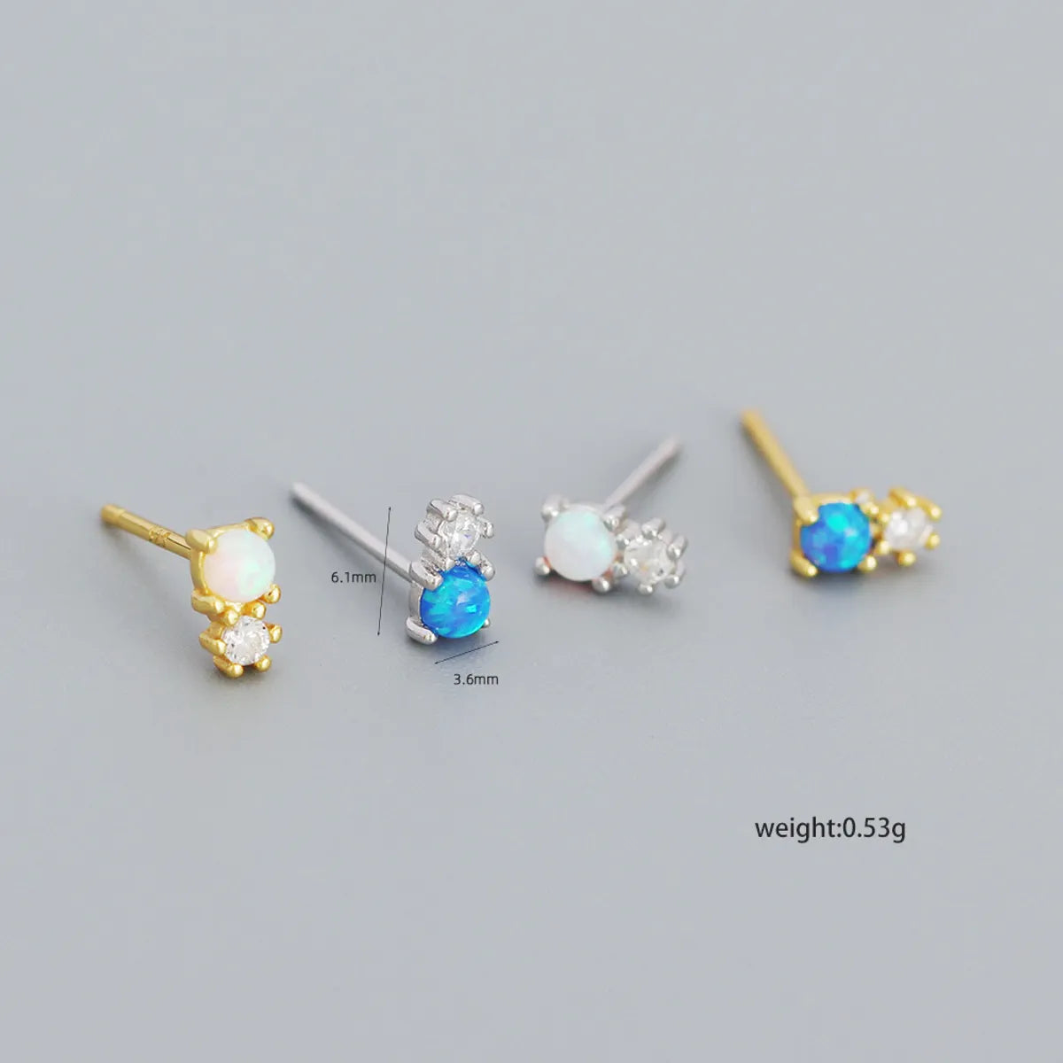 Simple Style Geometric Sterling Silver Ear Studs Plating Metal Rhinestone Opal 925 Silver Earrings