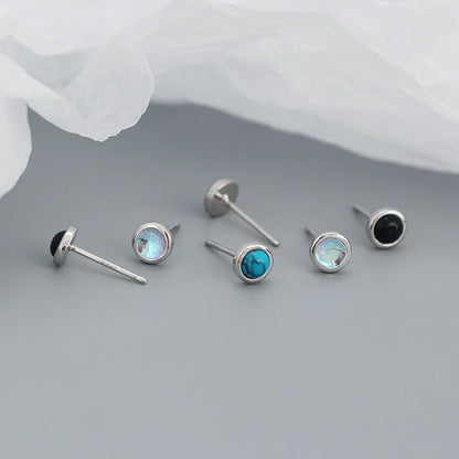 Simple Style Geometric Plating Sterling Silver Turquoise Ear Studs