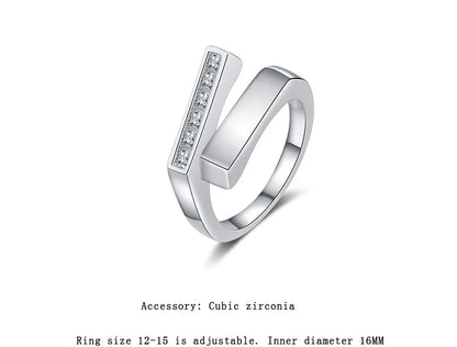 Simple Style Geometric Sterling Silver Zircon White Gold Plated Adjustable Ring