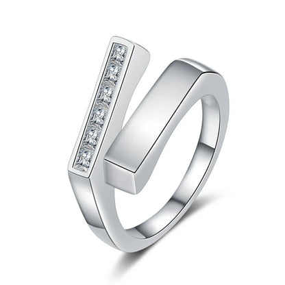 Simple Style Geometric Sterling Silver Zircon White Gold Plated Adjustable Ring