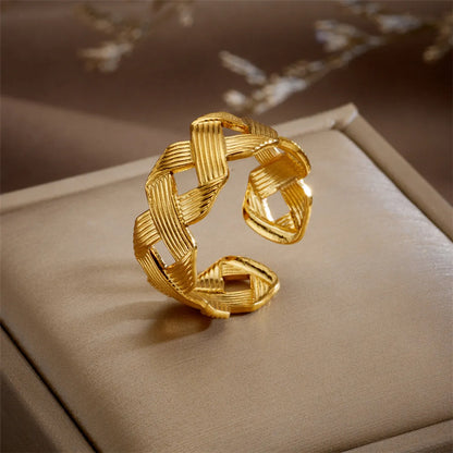 Simple Style Geometric Stripe Titanium Steel Open Ring Gold Plated Copper Rings