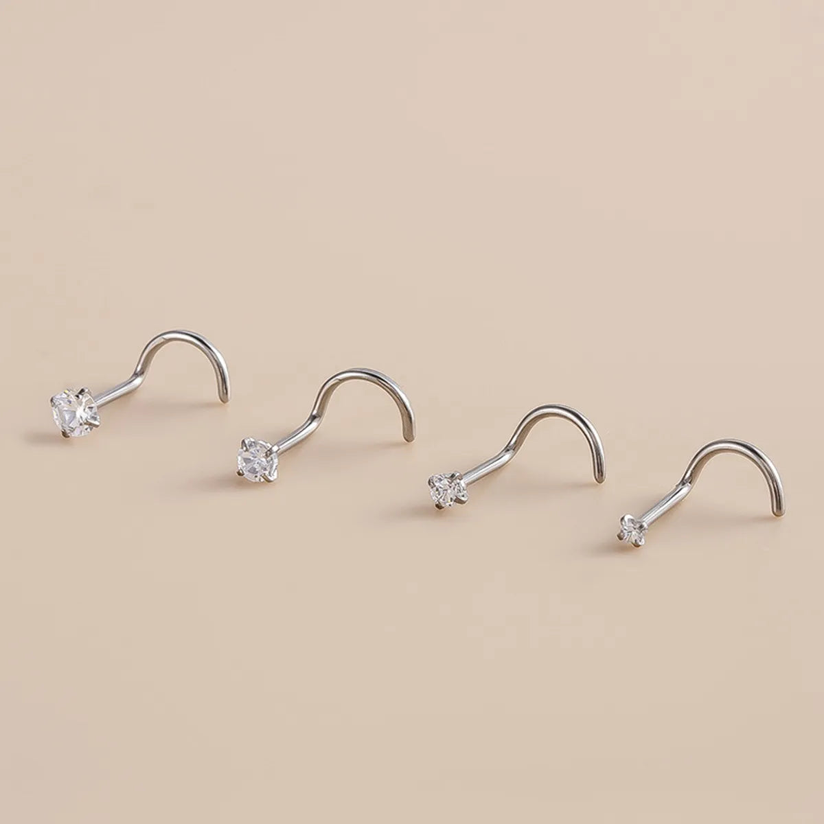 Simple Style Geometric Titanium Inlay Zircon Nose Studs