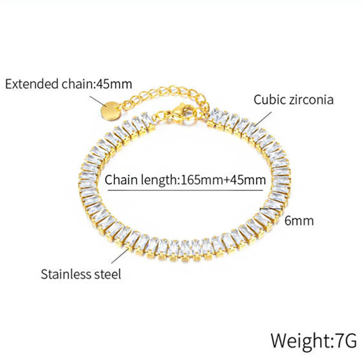 Simple Style Geometric Titanium Steel 18K Gold Plated Zircon Bracelets In Bulk