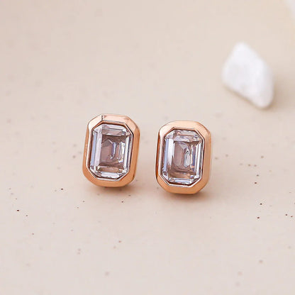 Simple Style Geometric Titanium Steel Ear Studs Inlay Zircon Stainless Steel Earrings 1 Pair