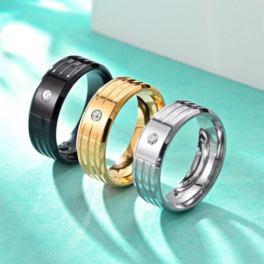 Simple Style Geometric Titanium Steel Inlay Zircon Men'S Rings