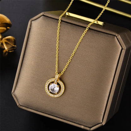 Simple Style Geometric Titanium Steel Inlay Zircon Pendant Necklace 1 Piece