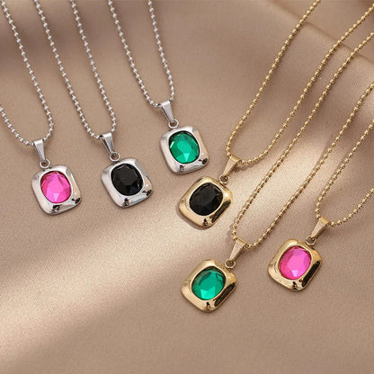 Simple Style Geometric Titanium Steel Necklace Inlaid Gold Zircon Stainless Steel Necklaces