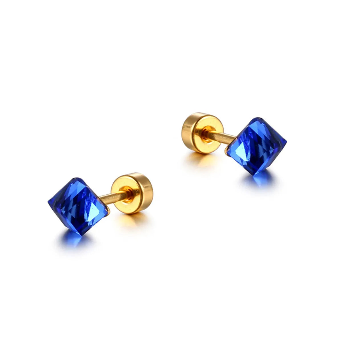 Simple Style Geometric Titanium Steel Plating Artificial Diamond Ear Studs 1 Piece