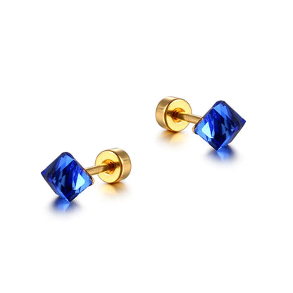 Simple Style Geometric Titanium Steel Plating Artificial Diamond Ear Studs 1 Piece