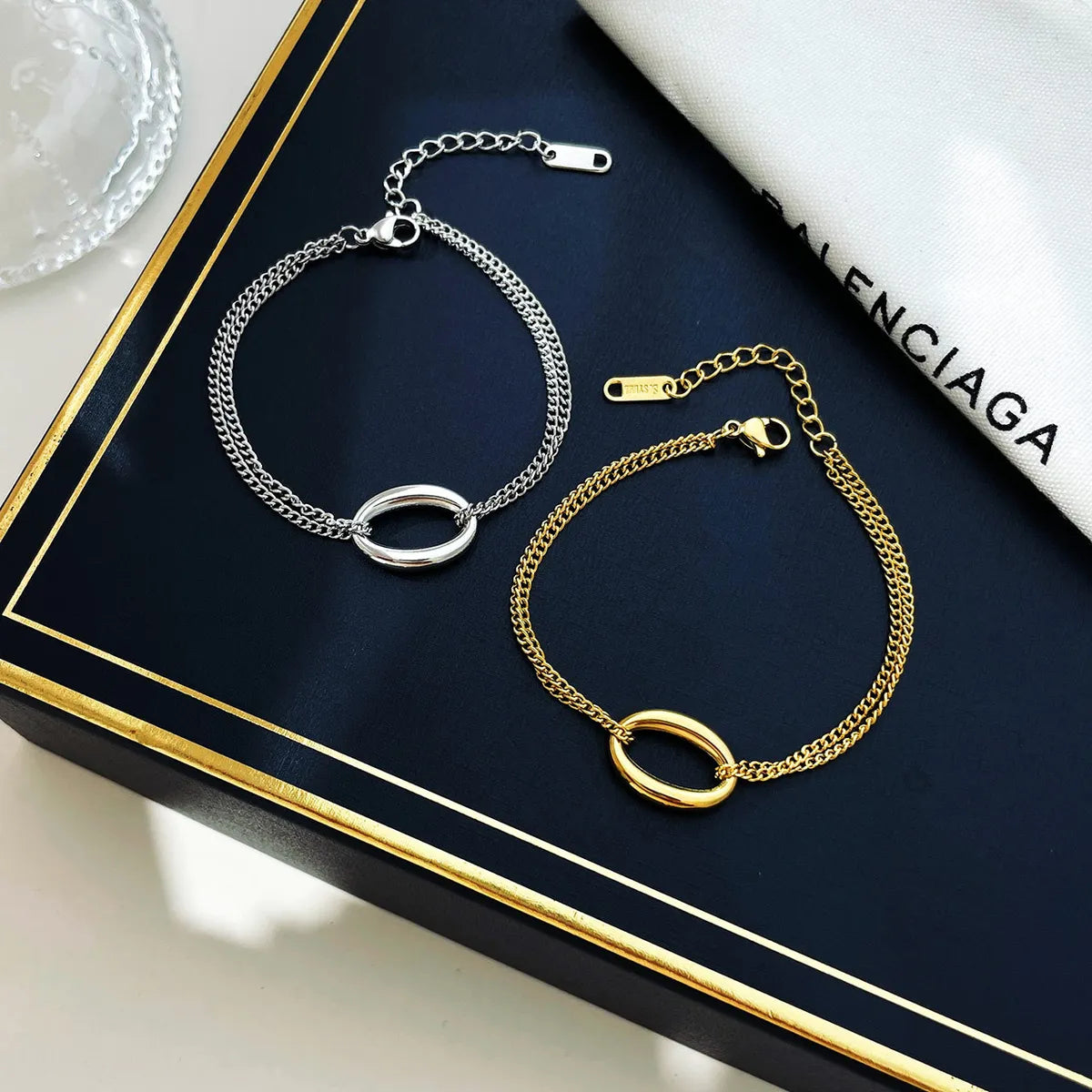 Simple Style Geometric Titanium Steel Plating Bracelets