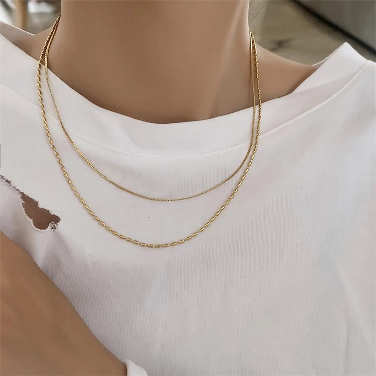 Simple Style Geometric Titanium Steel Plating Double Layer Necklaces