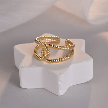 Wholesale Jewelry Simple Style Geometric 201 Stainless Steel Gold Plated Plating Hollow Out Open Ring