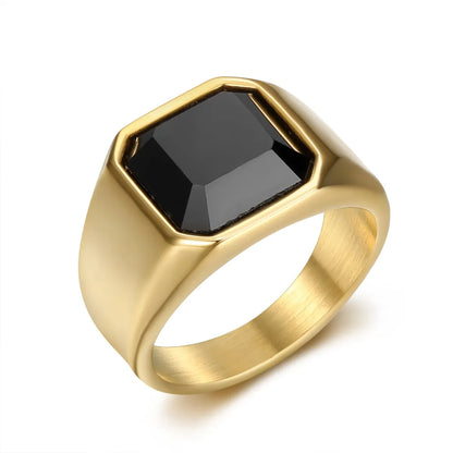 Simple Style Geometric Titanium Steel Plating Inlay Artificial Gemstones Men'S Rings