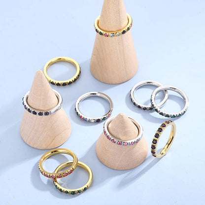 Simple Style Geometric Titanium Steel Plating Rhinestones 18k Gold Plated Rings