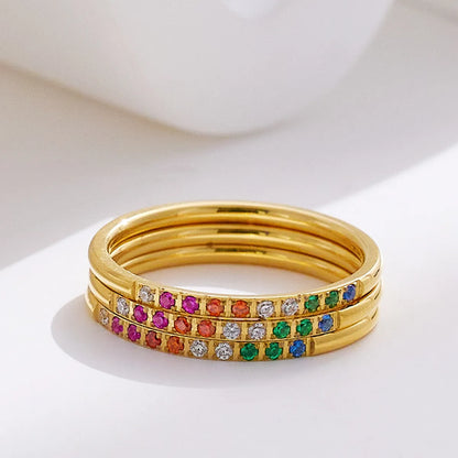 Simple Style Geometric Titanium Steel Polishing Plating Inlay Zircon Rings