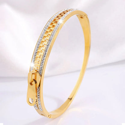 Simple Style Geometric Titanium Steel Rhinestones Bangle In Bulk