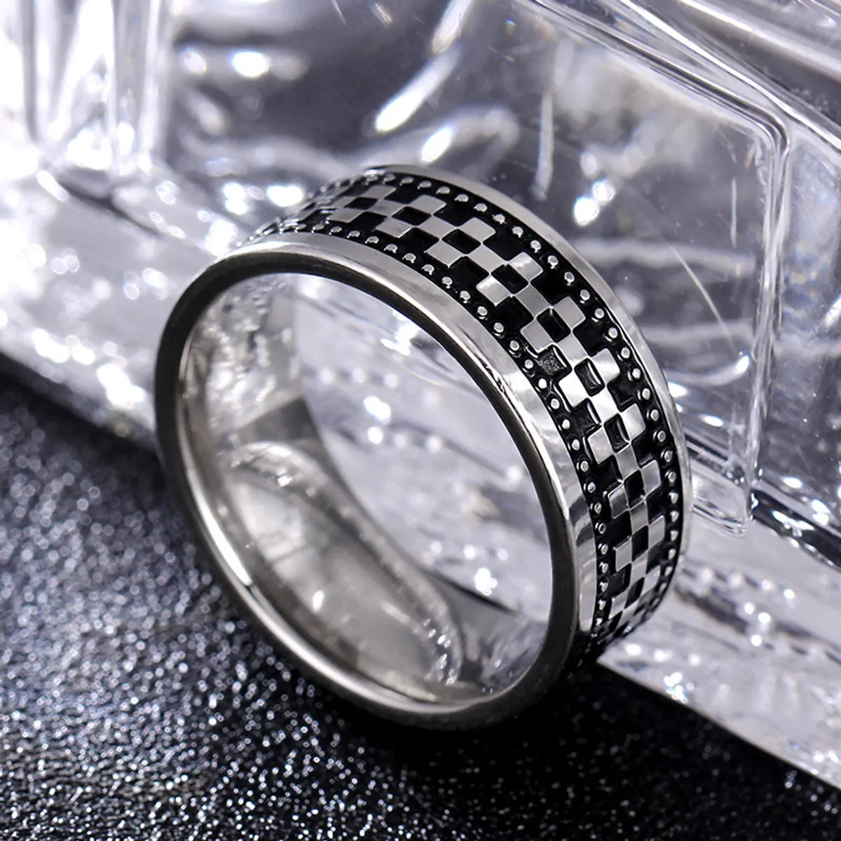 Simple Style Geometric Titanium Steel Rings Carving Stainless Steel Rings