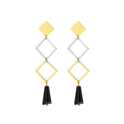 Simple Style Geometric Titanium Steel Tassel Plating Hollow Out Drop Earrings