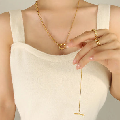 Simple Style Geometric Titanium Steel Toggle Plating 18k Gold Plated Long Necklace