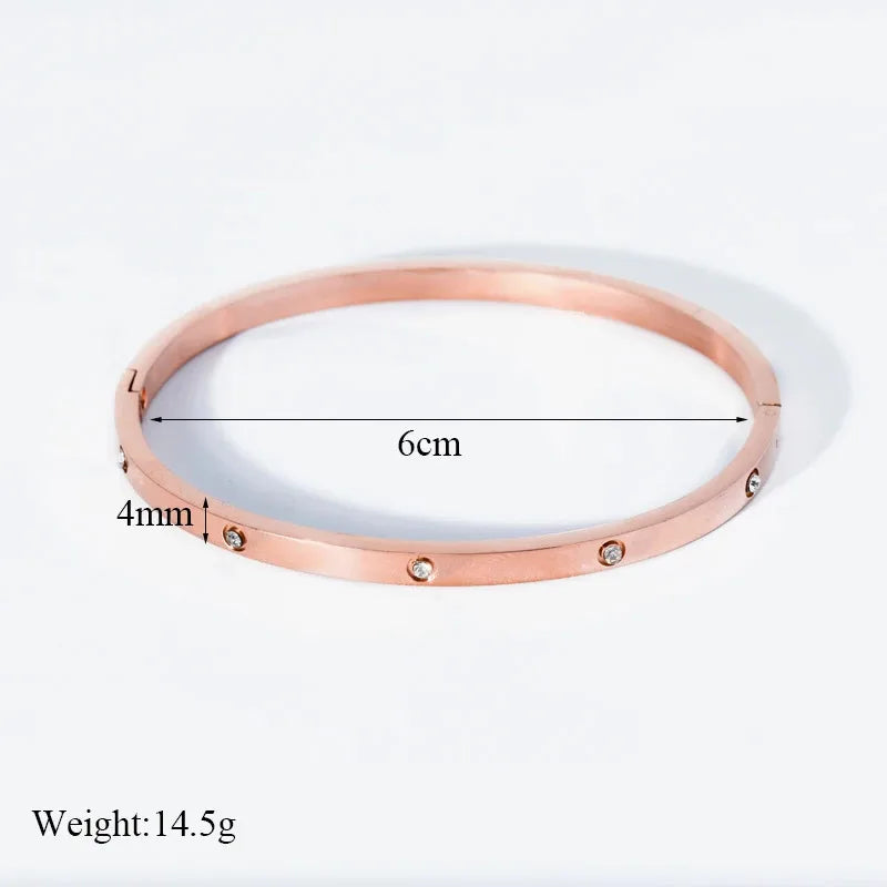 Simple Style Geometric Titanium Steel Zircon Bangle In Bulk