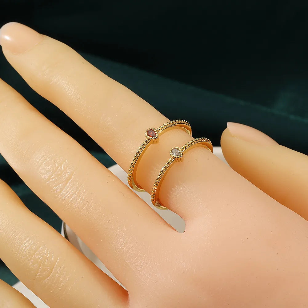 Simple Style Geometric Water Droplets Copper Plating Inlay Zircon Rings