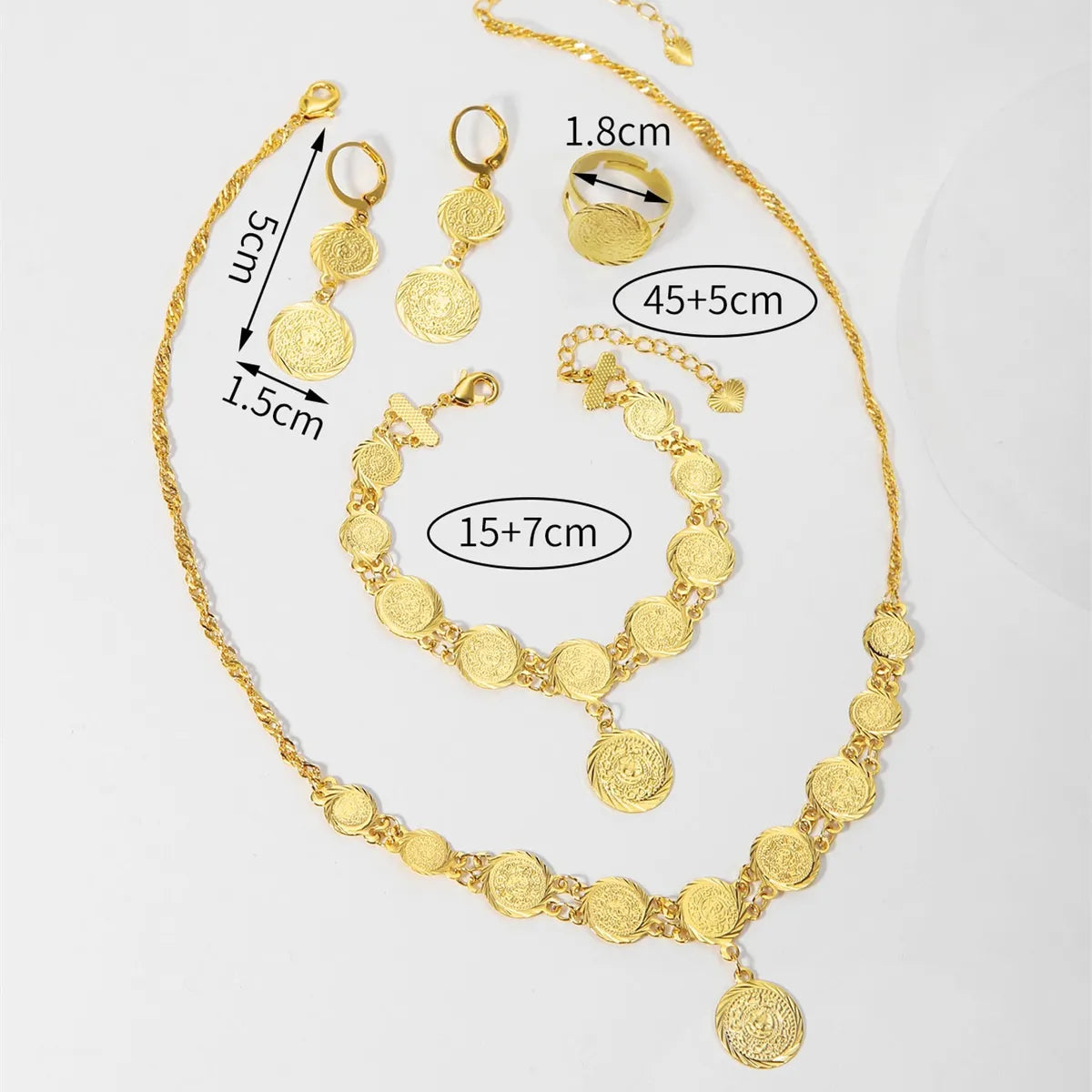 Simple Style Gold Coin Copper 18k Gold Plated Jewelry Set In Bulk