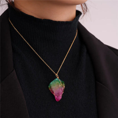 Simple Style Gradient Color Stainless Steel Natural Stone Pendant Necklace