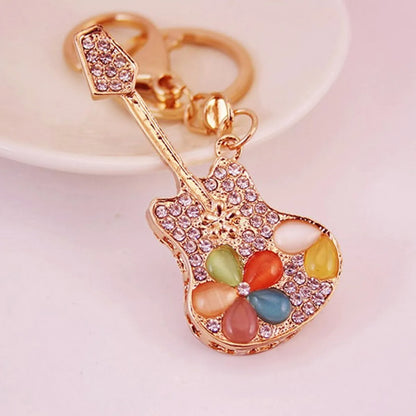 Simple Style Guitar Zinc Alloy Plating Inlay Rhinestones Women'S Bag Pendant Keychain