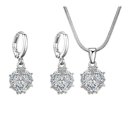 Copper Rhodium Plated Simple Style Plating Inlay Hairball Zircon Jewelry Set