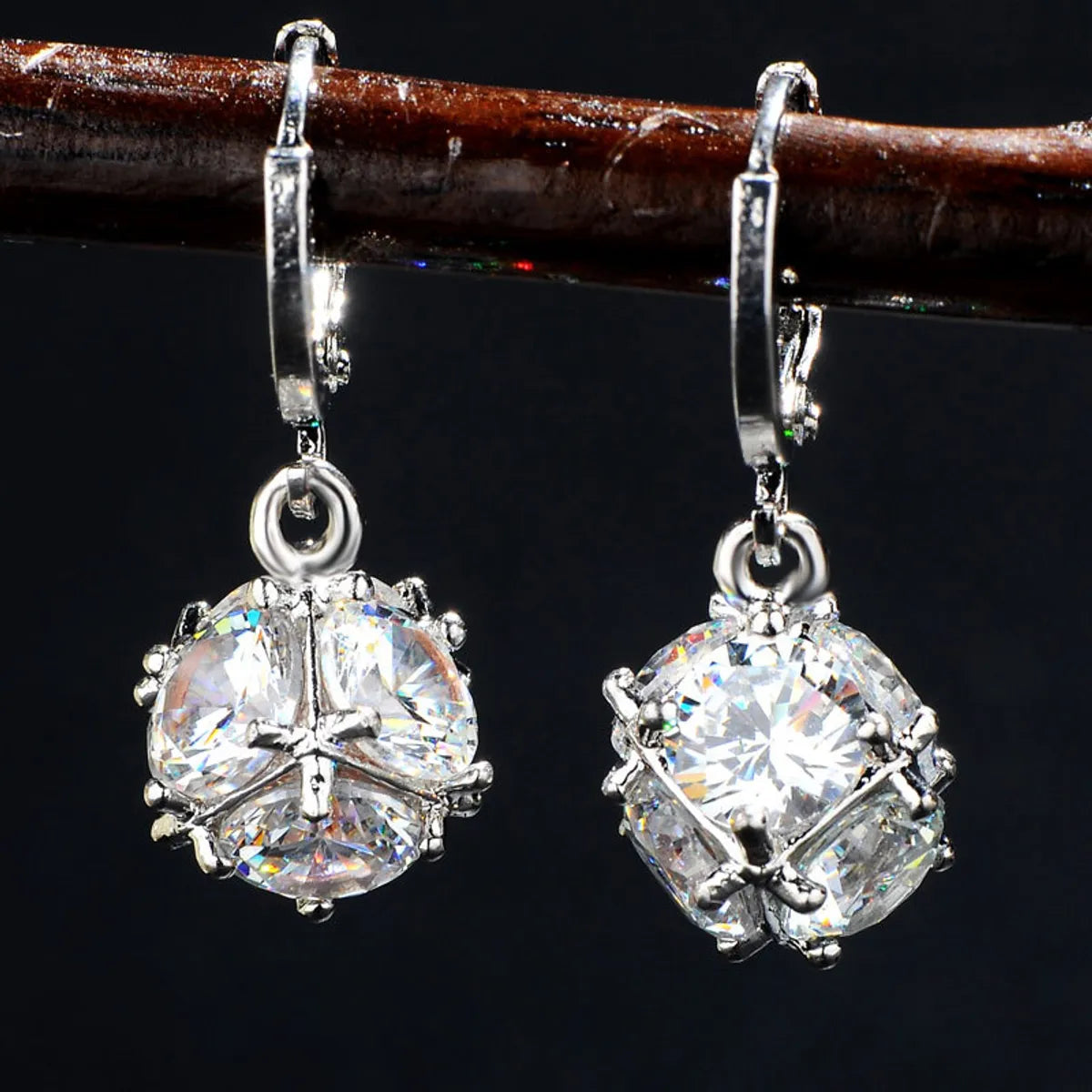 Copper Rhodium Plated Simple Style Plating Inlay Hairball Zircon Jewelry Set