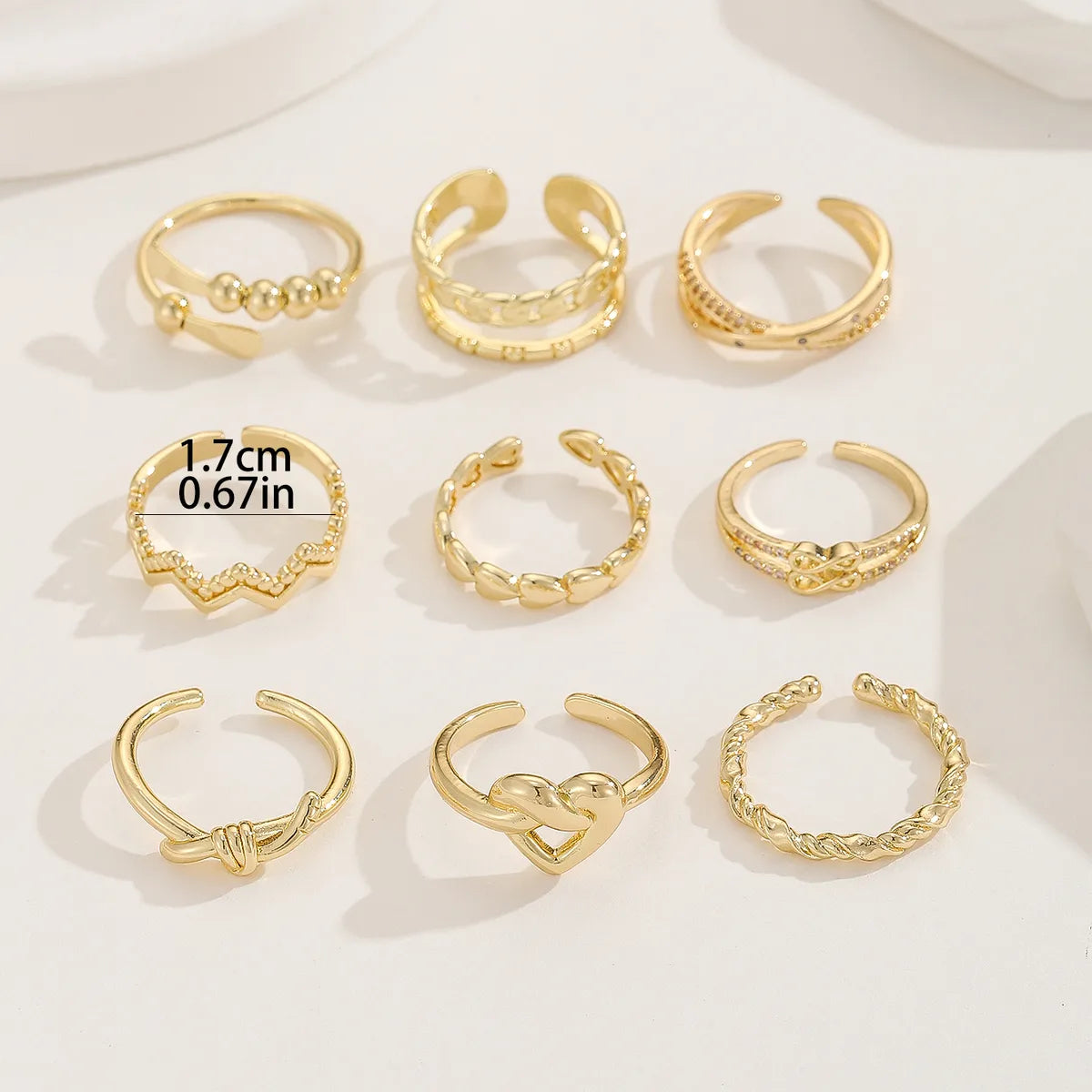 Simple Style Hand Infinity Heart Shape Copper Gold Plated Zircon Rings In Bulk