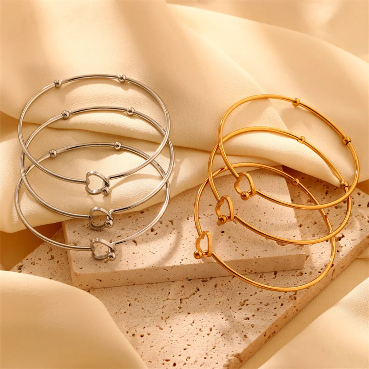 Simple Style Heart Shape 304 Stainless Steel Wholesale Bangle