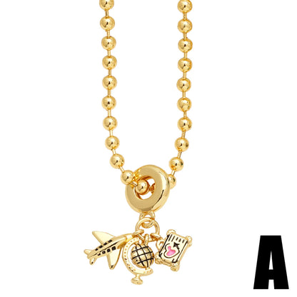 Simple Style Heart Shape Airplane Copper 18k Gold Plated Zircon Pendant Necklace In Bulk