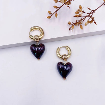 Simple Style Heart Shape Alloy Acetic Acid Sheets Women'S Drop Earrings