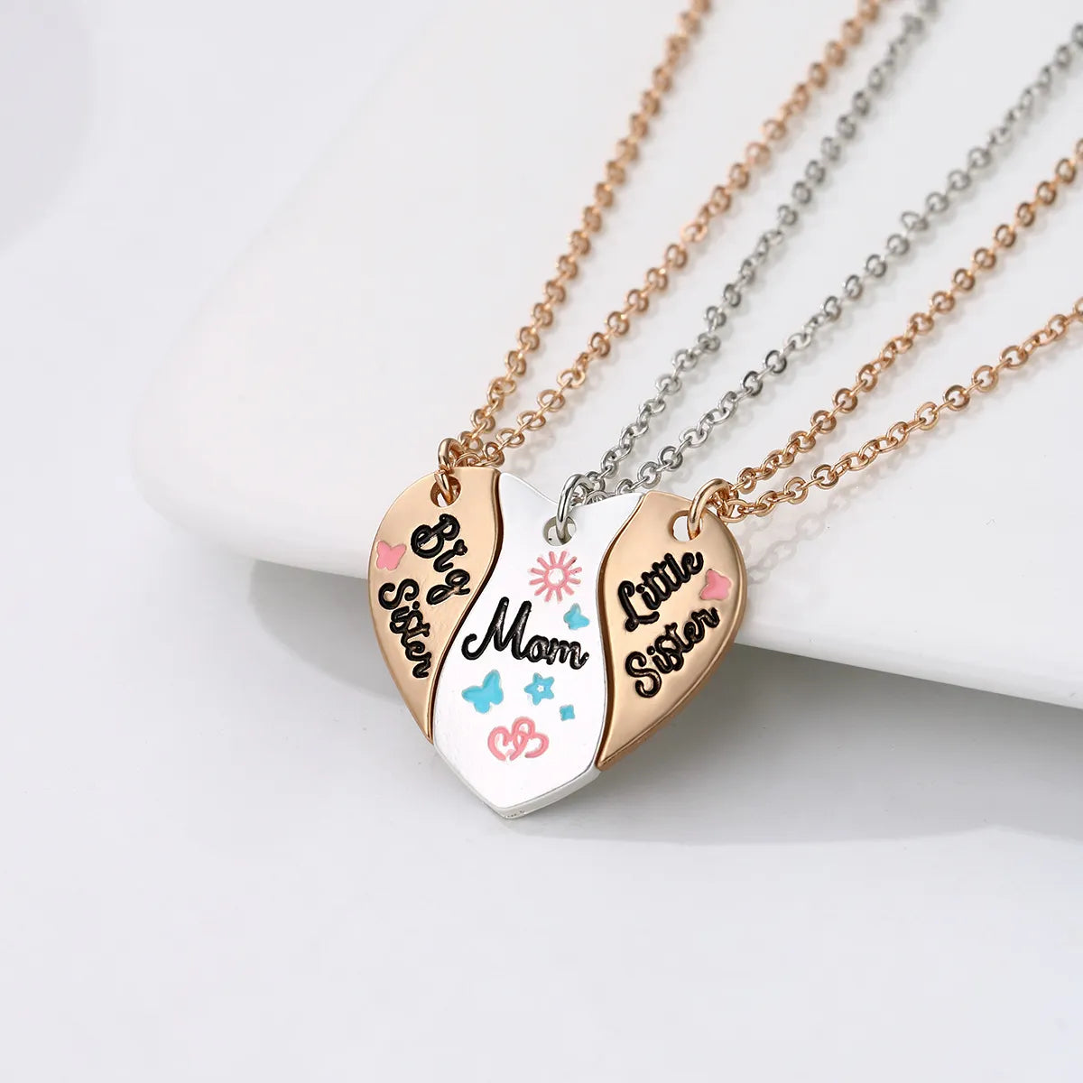 Simple Style Heart Shape Alloy Enamel Plating Mother's Day Mother&daughter Pendant Necklace