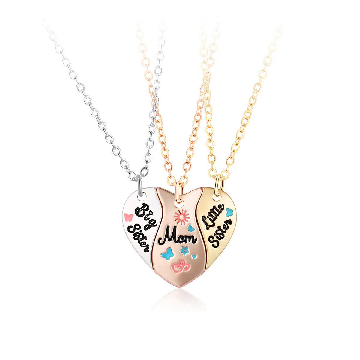 Simple Style Heart Shape Alloy Enamel Plating Mother's Day Mother&daughter Pendant Necklace