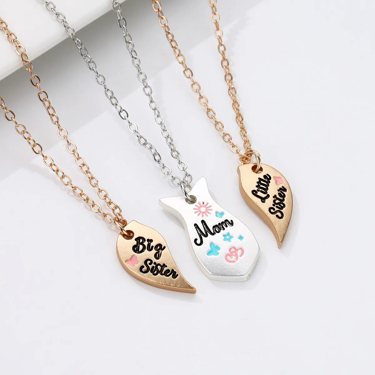 Simple Style Heart Shape Alloy Enamel Plating Mother's Day Mother&daughter Pendant Necklace