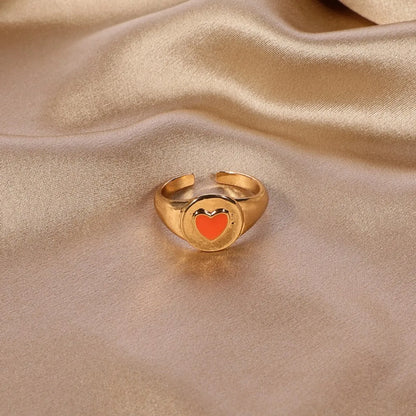 Simple Style Heart Shape Alloy Enamel Stoving Varnish Plating Gold Plated Unisex Open Rings