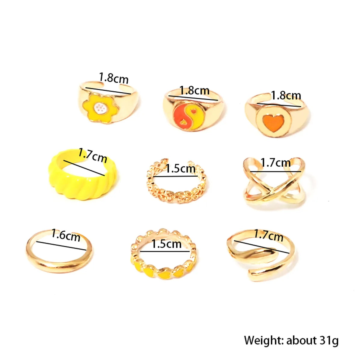 Simple Style Heart Shape Alloy Enamel Stoving Varnish Plating Gold Plated Unisex Open Rings