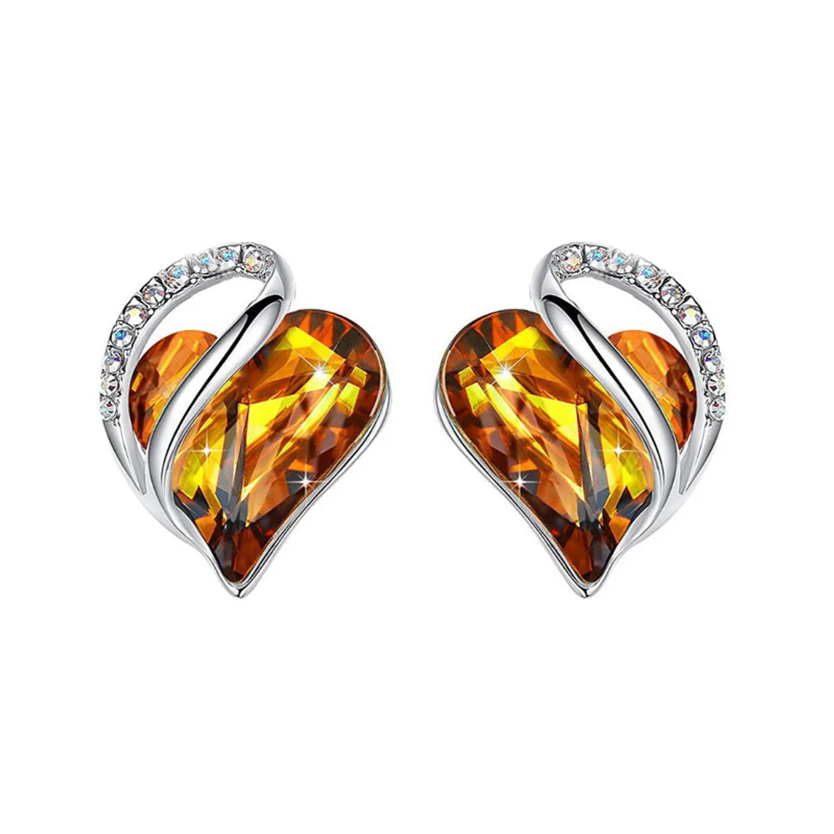 Simple Style Heart Shape Alloy Heart Plating Artificial Gemstones Women'S Ear Studs