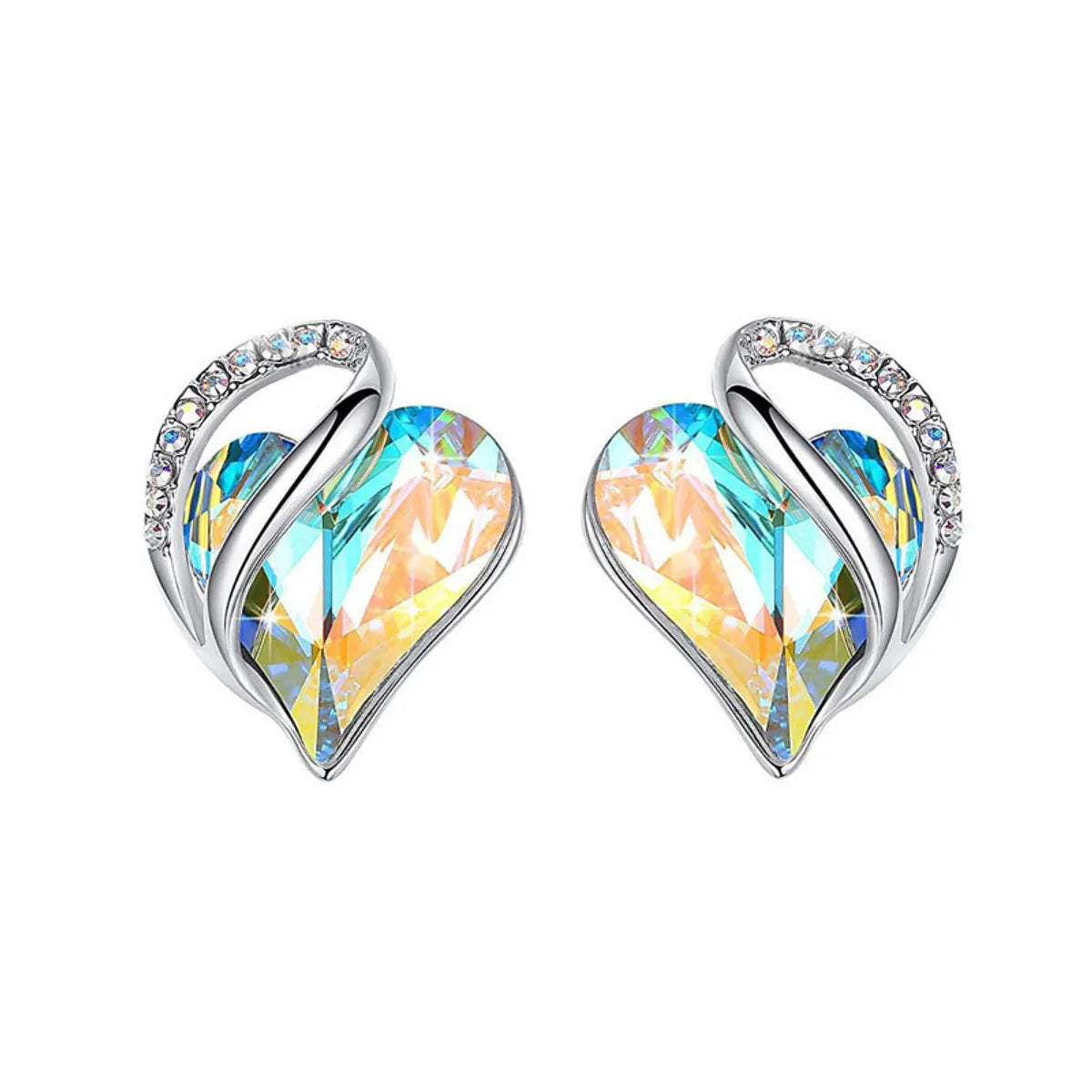 Simple Style Heart Shape Alloy Heart Plating Artificial Gemstones Women'S Ear Studs