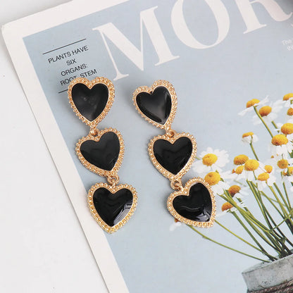 1 Pair Simple Style Heart Shape Inlay Alloy Acrylic Drop Earrings