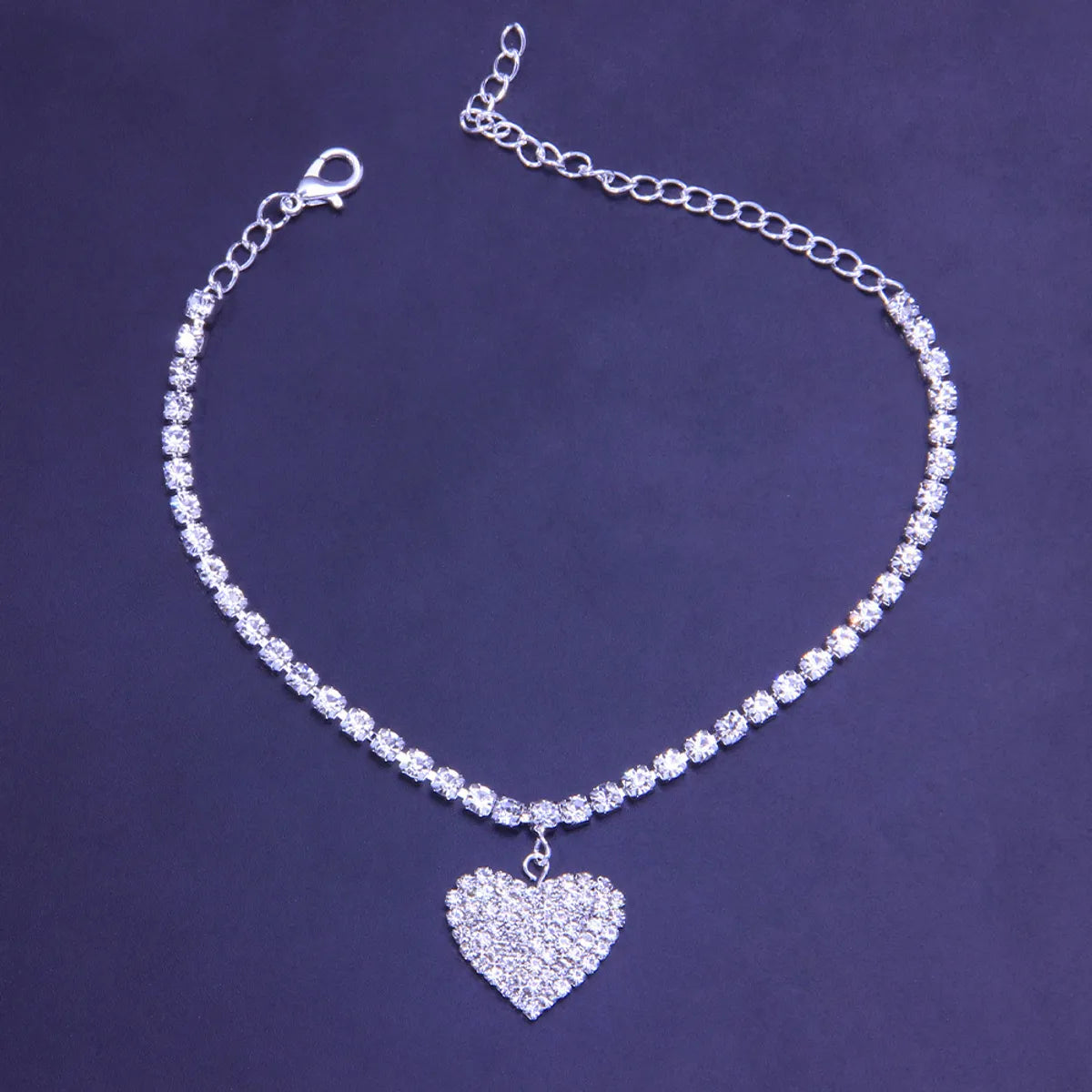 Simple Style Heart Shape Alloy Inlay Artificial Rhinestones Artificial Diamond Anklet