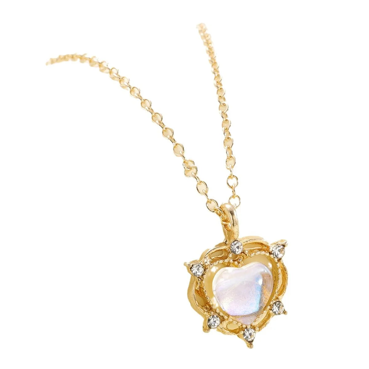 Simple Style Heart Shape Alloy Inlay Opal Women's Pendant Necklace