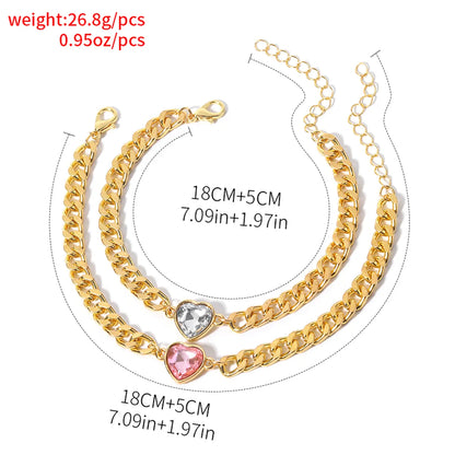 Simple Style Heart Shape Alloy Inlay Rhinestones Women's Bracelets