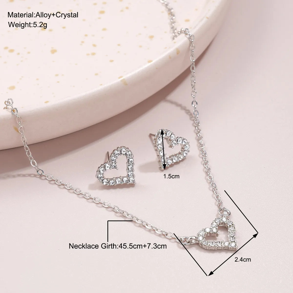 Simple Style Heart Shape Alloy Inlay Rhinestones Women'S Jewelry Set