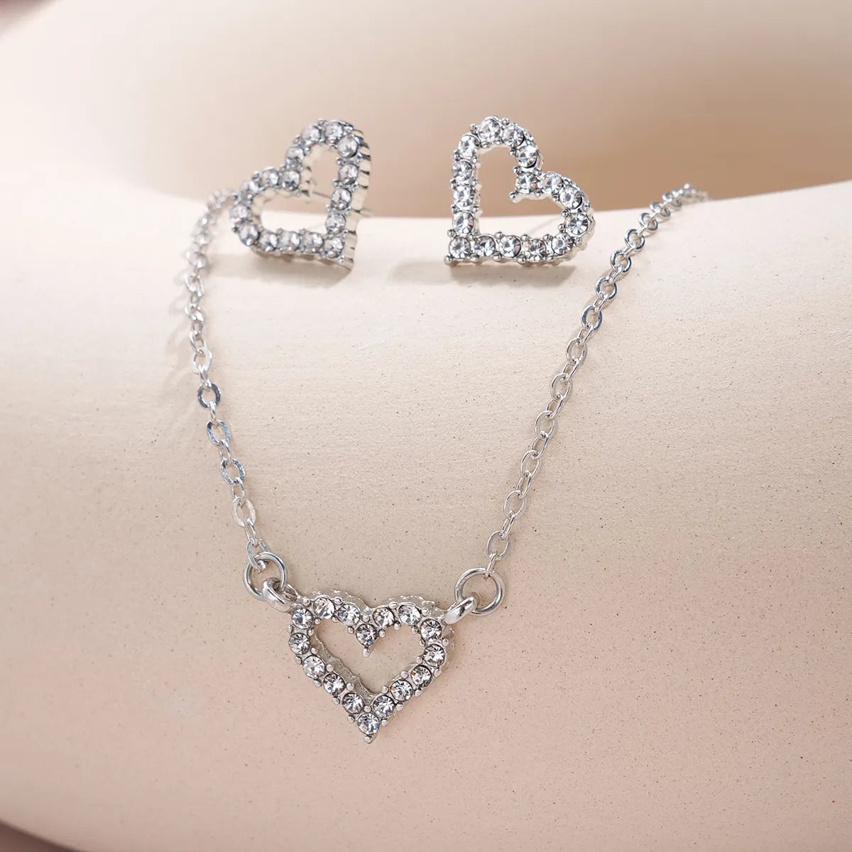 Simple Style Heart Shape Alloy Inlay Rhinestones Women'S Jewelry Set