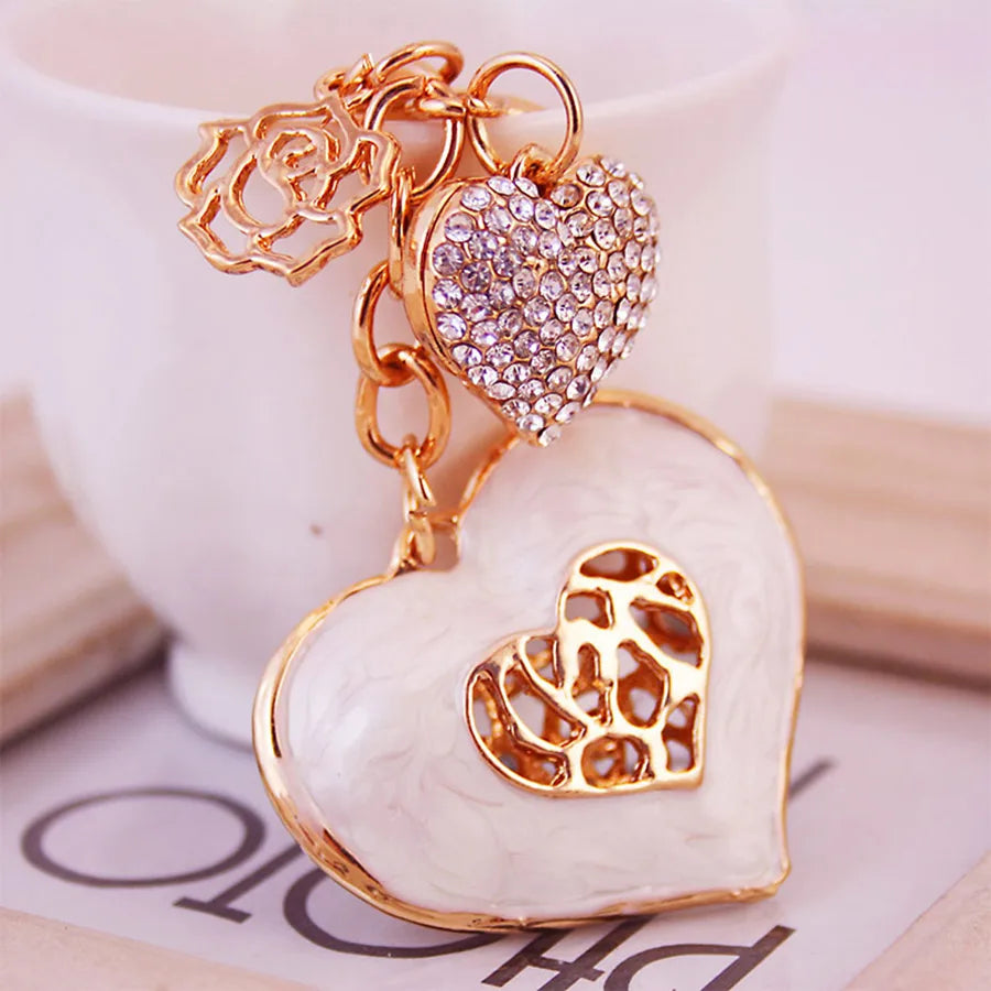 Simple Style Heart Shape Alloy Inlay Rhinestones Women'S Keychain