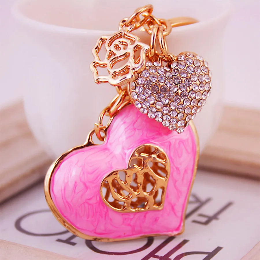 Simple Style Heart Shape Alloy Inlay Rhinestones Women'S Keychain