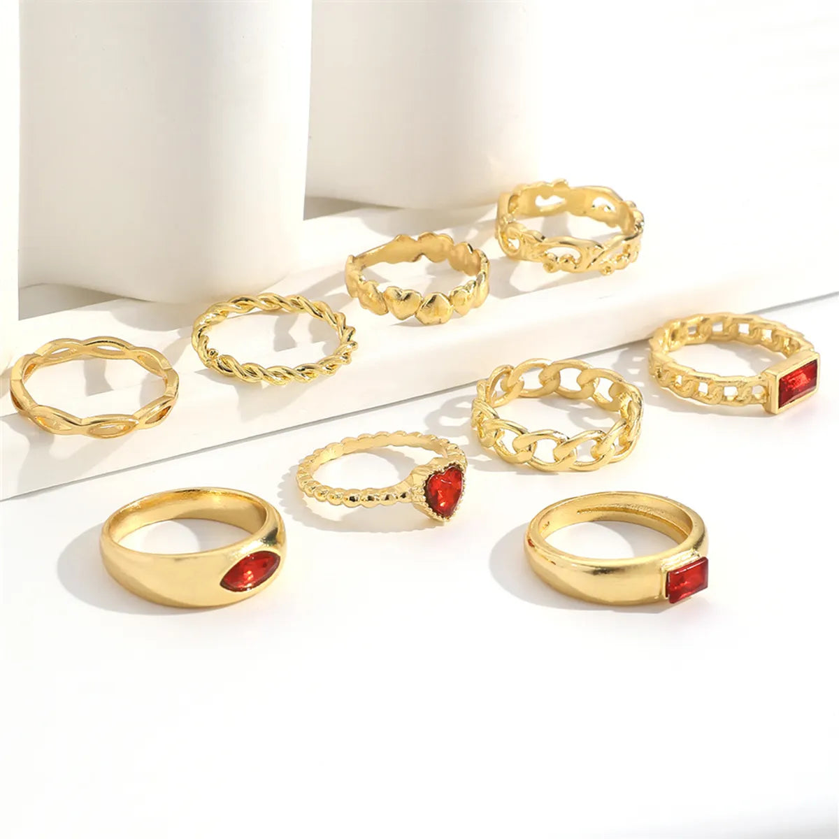 Simple Style Heart Shape Alloy Inlay Rhinestones Women'S Open Rings